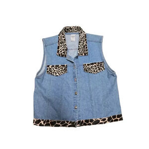 Y2K Animal Print Denim Vest Size S